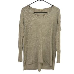Oversized Cable Knit Tunic Sweater M Beige Lagenlook Boho Democracy Cozy